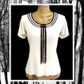 Cable & Gauge White Blouse with Black Accents