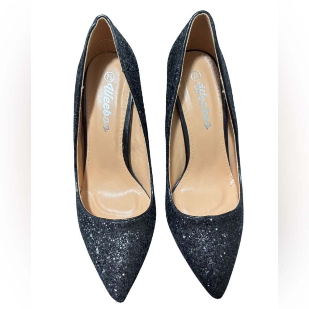 Weeboo Sparkly 4” Black High Heel Pumps