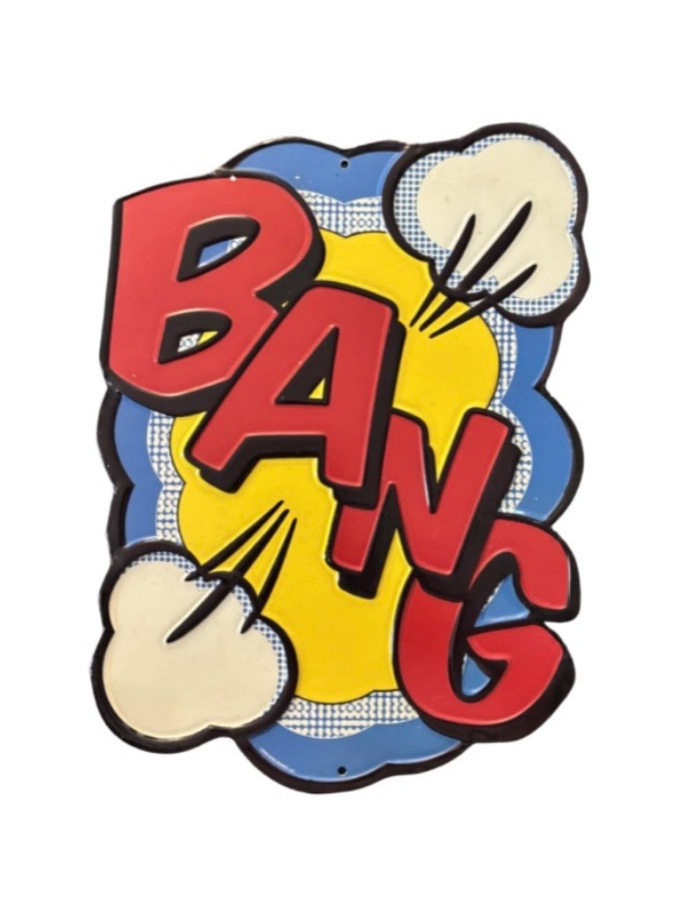Vintage Bat Man Art 'BANG' Wall Plaque - Red, Yellow & Blue