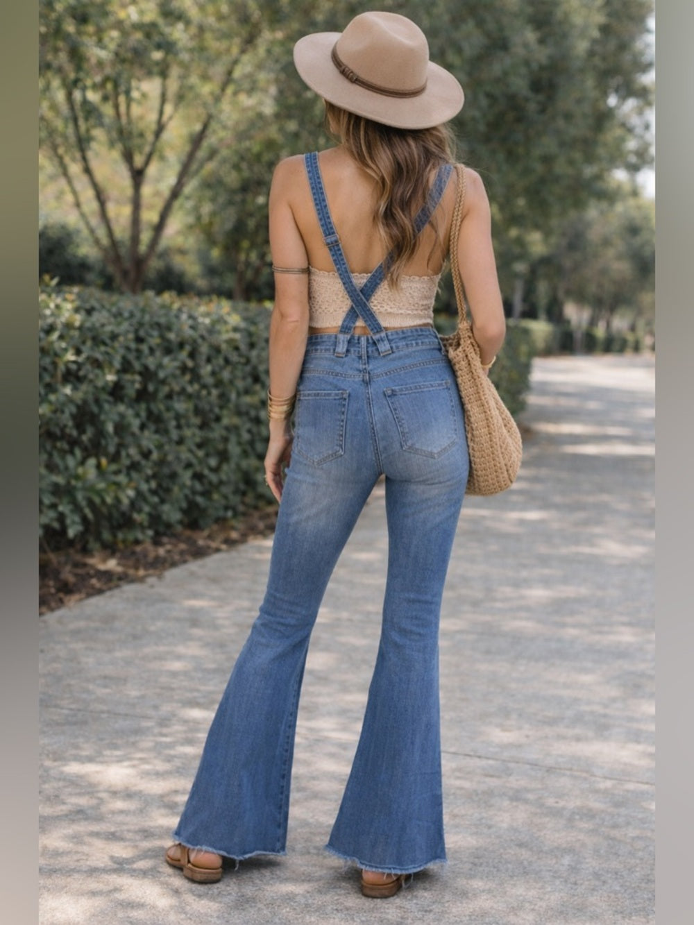 Boho Flare Jeans w/ attached Suspenders Hippie Festival