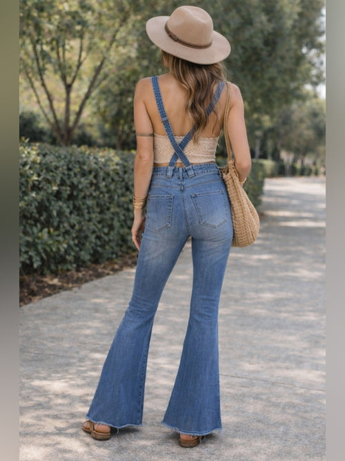 Boho Flare Jeans w/ attached Suspenders Hippie Festival