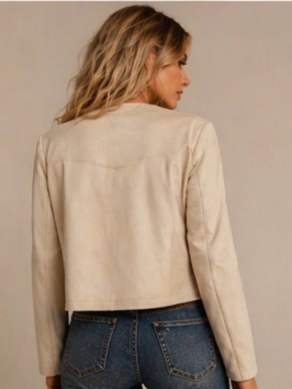 SHEIN Cream Fringe Suede Jacket