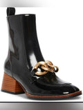 Steve Madden Black Patent Leather Ankle Boot with Gold Chain