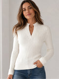 Croft & Barrow White Zip Neck Ribbed Knit Sweater