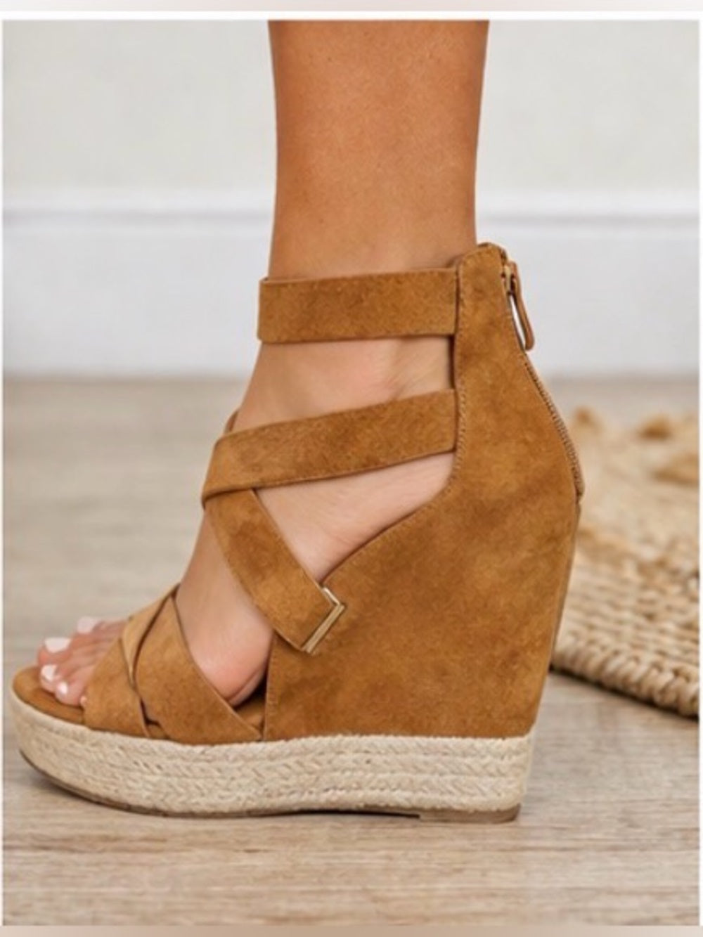 BCBG Jaida Dream Espadrille Wedge Suede with Ankle Straps