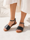 Cynthia Rowley Black Ankle-Strap Leather Flat Sandals