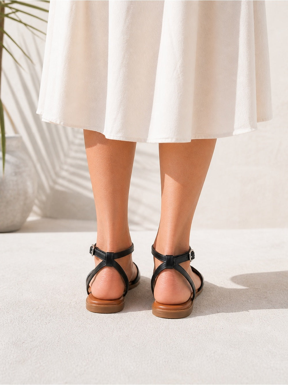 Cynthia Rowley Black Ankle-Strap Leather Flat Sandals