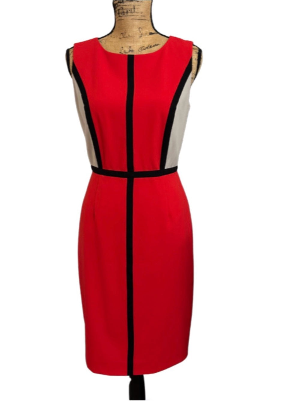 Calvin Klein Red Sleeveless Colorblock Sheath Dress