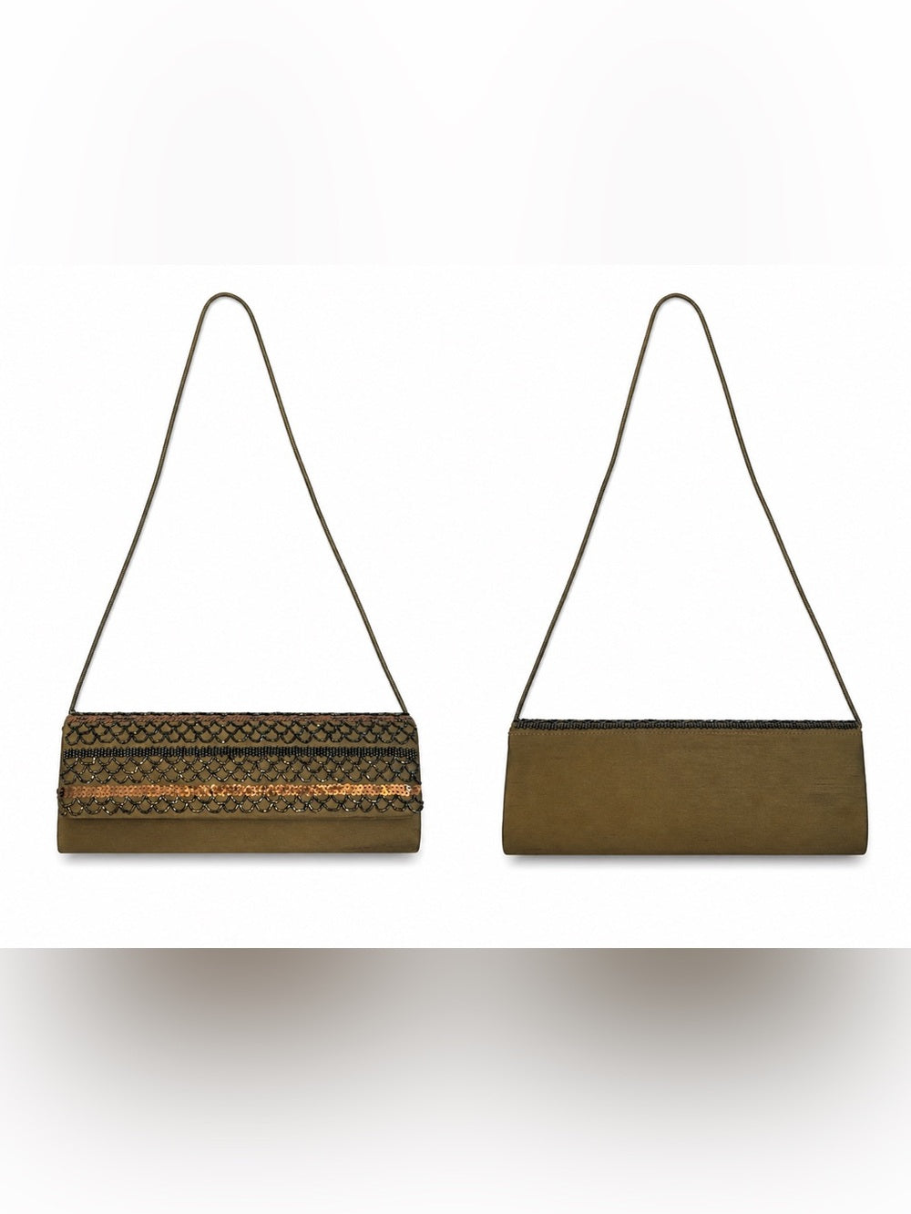 Olive Green Embellished Evening Clutch with Chain Strap