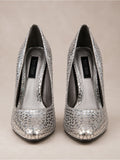 White House Black Market Metallic Silver Snake-Embossed Pointed Pumps
