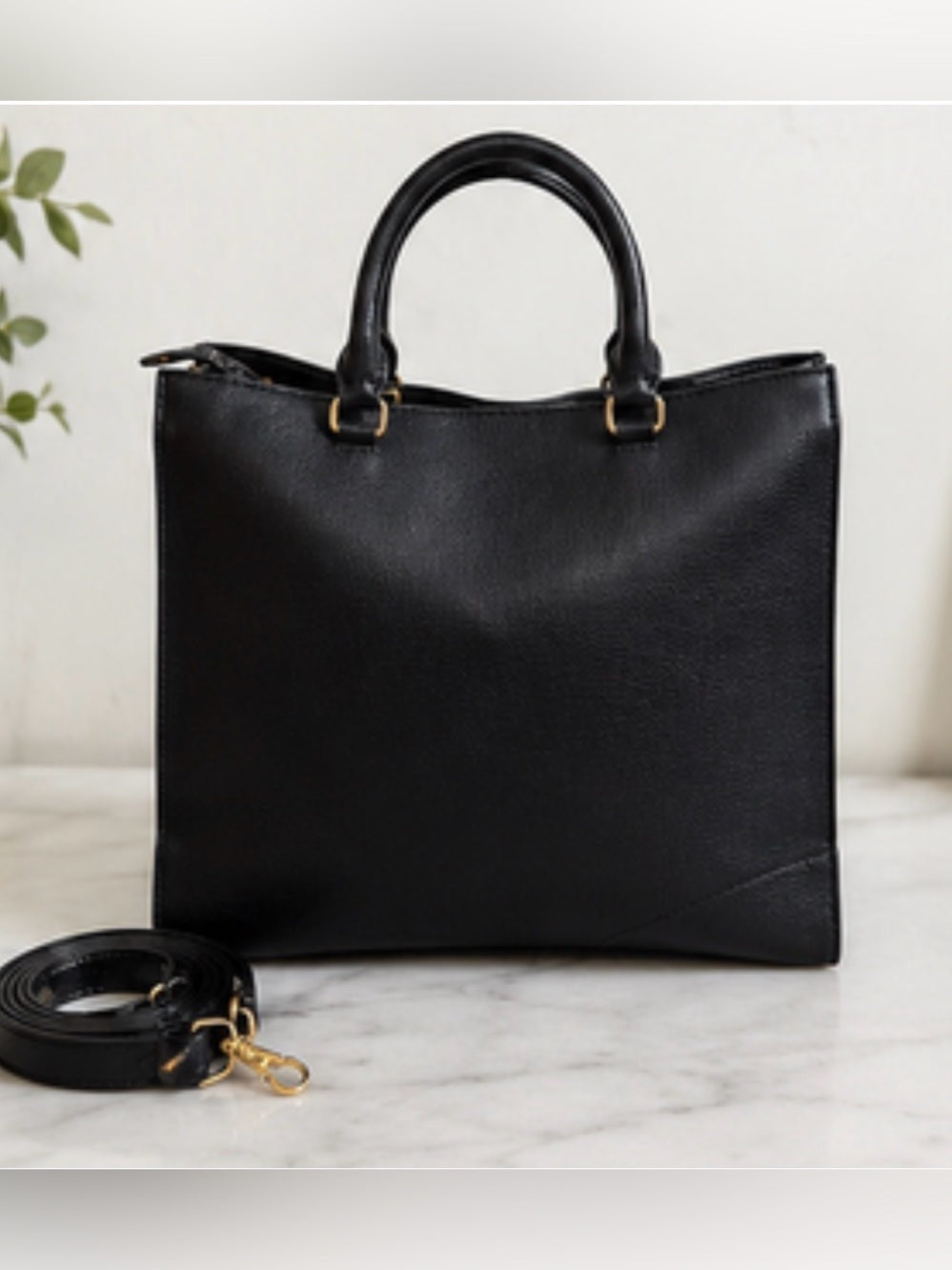 Anne Klein Black Croc-Textured Tote Bag with Scarf Accent