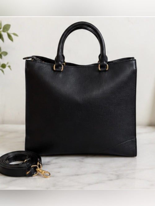 Anne Klein Black Croc-Textured Tote Bag with Scarf Accent